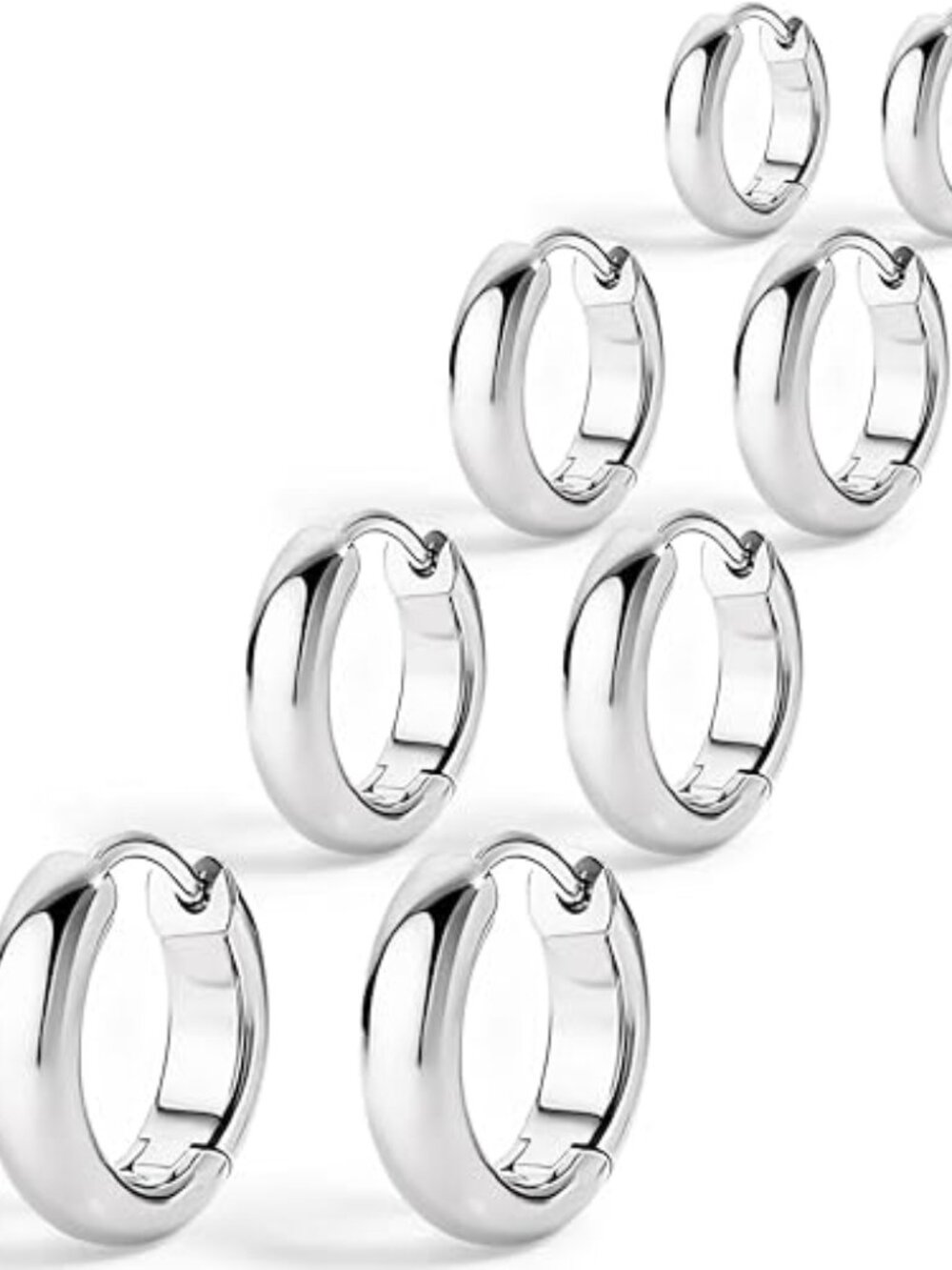 Chunky Gold Hoop Earrings Set for Women 4 Pair, 14K Gold Plated